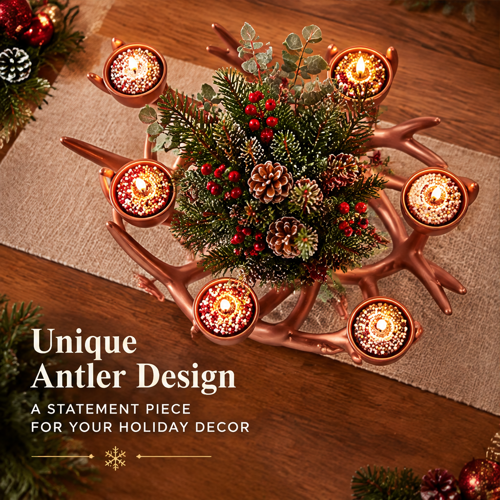 LUMIDED resin antler Christmas centerpiece with vase and pine arrangement