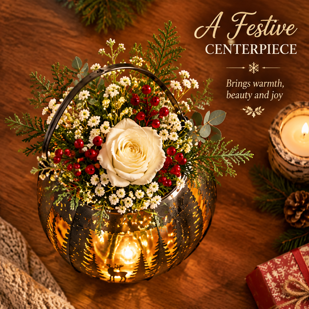 Christmas Magic at Home — LUMIDED® forest deer lantern vase styled by Christmas tree, a beautiful touch for your holiday table
