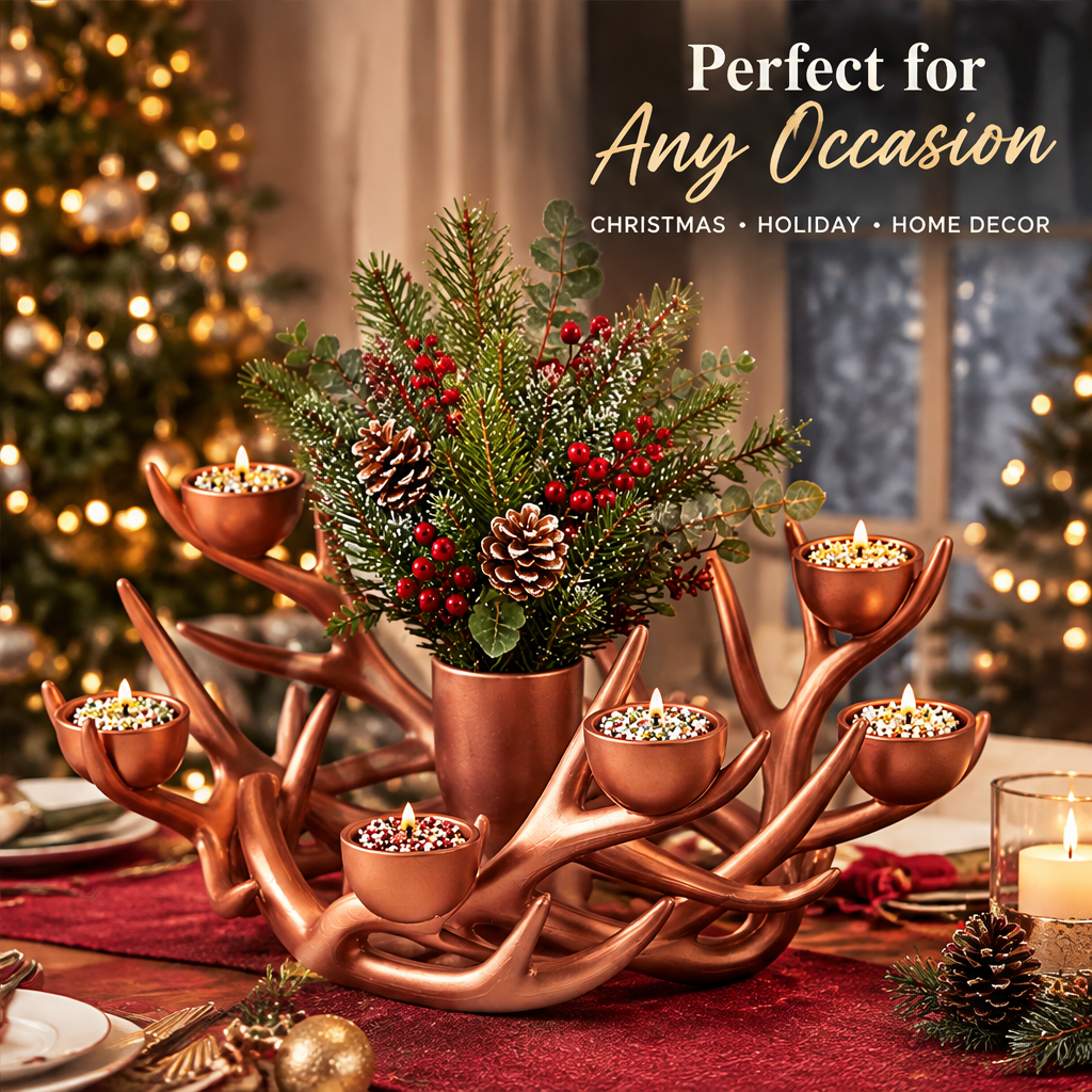 LUMIDED resin antler Christmas centerpiece on holiday dining table